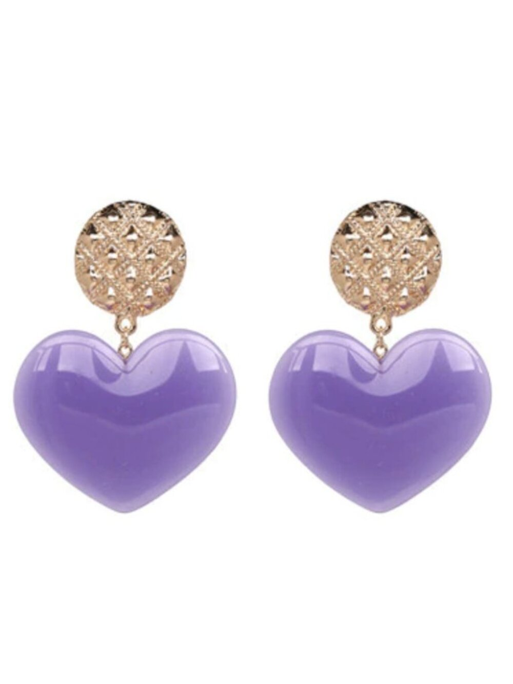 Large Heart Acrylic Resin Purple Retro Style Drop Statement Earrings